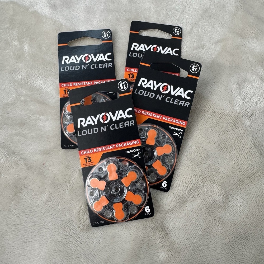 Lot of 4 Rayovac Loud N Clear Size 13 Hearing Aid Batteries 6 Pack Exp 06/2028